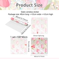 Pink tulip floral static cling window film with colorful prism texture 100x40cm - 40x100cm