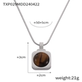 Minimalist silver tiger eye pendant necklace with stainless steel snake chain and square frame - Steel Color Tiger's Eye Necklace