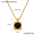 Minimalist gold snake chain necklace with square black onyx pendant on white background - Gold Black Agate Necklace