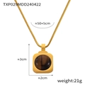 Collier chaîne serpent dorée avec pendentif carré orné d'une pierre œil de tigre brune - Collier oeil de tigre doré