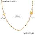 Collar religioso dorado con colgante de cruz y una pequeña medalla de diseño circular - Estilo Medalla San Benito Cruz (P1926) / Collar de Oro