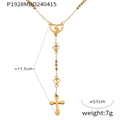 Collar en Y de acero de titanio dorado con moneda de retrato y colgante de cruz - Estilo Corazón Virgen María Cruz (P1928) / Collar de Oro