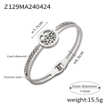 Bracciale traforato in acciaio al titanio argento con albero della vita e cristalli - Stile Cavo Albero della Vita (Z129-Bracciale Argento)