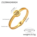 Bracciale rigido aperto in acciaio al titanio dorato con ciondolo Albero della Vita e diamanti - Stile Cavo Albero della Vita (Z129-Bracciale d'Oro)