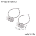 Pendientes de aro plateados con perla blanca y colgante de bola de metal martillado - Pendientes / Color Acero