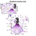 Stickers muraux fillette aux fleurs et papillons avec citations pour déco chambre 30x90cm - Fille en robe longue violette avec citations inspirantes (MS8617-NH)