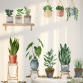 Stickers muraux de plantes vertes en aquarelle pour décoration de salon et maison - Plantes en pot aquarelle (MS5108) / 30x90cm