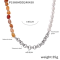 Natural orange stone and pearl beaded necklace with silver titanium steel chain - Steel Color Necklace (P1986)