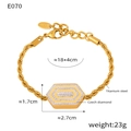 Vergoldetes Titanstahl-Armband mit sechseckigem Anhänger und funkelnden tschechischen Diamanten - Gedrehtes Seilarmband (E070) / Gold