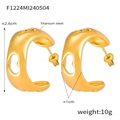 Pendientes de aro en C de acero de titanio con diseño de corazón calado dorado - Estilo Corazón Hueco (F1224) / Dorado