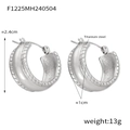 Boucles d'oreilles créoles C en acier titane argenté avec bords texture corde - Style Corde Torsadée Vintage (F1225) / Acier