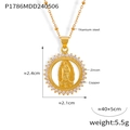 Goldene Halskette mit Jungfrau Maria Anhänger, weißen Zirkonia und Titanstahl-Kugelkette - Runder Stil (P1786) / Gold