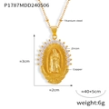Halskette mit Jungfrau Maria Anhänger in Gold, weißen Zirkonia und robuster Titanstahlkette - Ovaler Stil (P1787) / Gold