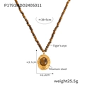 Tigerauge-Stein Anhänger Halskette aus Edelstahl mit Perlenkette und Maßangaben im Detail - Vintage Tigerauge Perlenkette (P1791)