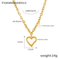 Collar delicato de acero de titanio dorado con colgante de corazón y perla de agua dulce - Estilo Colgante Corazón Hueco Perla / Dorado