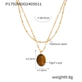 Zweilagige Titanstahlkette mit ovalem Tigerauge-Anhänger in Goldoptik für Damen - Zweischichtige Titanstahl Tigerauge Halskette (P1792)