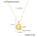 Golden 18k gold plated copper crescent moon necklace with Guadalupe religious icon - Gold Necklace