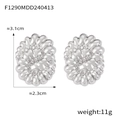 Boucles d'oreilles créoles ovales argentées à texture relief, hauteur 3,1cm et 11g - Style Ovale à Texture Plissée (F1290) / Acier