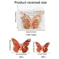 Macro detail of red 3D hollow butterflies with gold edges in 12-piece decorative set - Laser Red Hollow Style (PY3030-YJ)