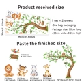 Detailed sheet of cartoon animal wall stickers showing dimensions and full jungle scene layout - Lion Tiger Hippo Style (MS7128) / 30x90cm x 2 Sheets