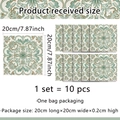 Detalle del juego de 10 pegatinas de azulejos florales verde azulado de 20x20cm - Mandala Azul y Canela (ACZ2002)