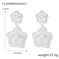Boucles d'oreilles fleur creuse en argent, pétales doubles, taille 7cm x 3,4cm - Style Fleur Radiale à Double Couche (F1293) / Acier