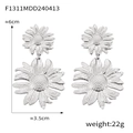 Boucles d'oreilles tournesol évidées en argent avec texture martelée style goutte 6cm - Style Goutte Double Tournesol (F1311) / Acier