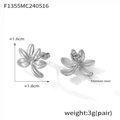 Titanium steel floral stud earrings in silver finish with precise 1.8cm size measurements - Steel Color (Silver)