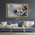 Tableau mural moderne de lys blancs abstraits avec touches dorées et taille 80x50cm - Effet de Peinture de Lys (PP7011-YC)