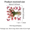 Double-sided floral window cling with pink tulips and butterflies, 30x30cm static sticker - Pink Tulip and Butterfly (DJ2055-KQ) / 30*30cm