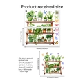 Detailed wall sticker dimensions showing 60x30cm PVC sheets with green potted plant designs - Three Layer Wood Shelf Green Plants Style (MS7581)