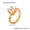 French vintage style gold crown ring in titanium steel with a large round zircon - Four-Prong Zirconia Inlaid Style (A831-Gold Color)