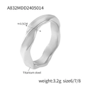 Anillo ondulado de acero al titanio plateado con diseño geométrico moderno - US 7 / Estilo de Onda Torcida (A832-Color Acero)