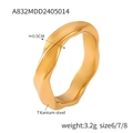 Anillo Mobius vintage francés en acero de titanio chapado en oro 18k con acabado - US 7 / Estilo de Onda Torcida (A832-Color Dorado)