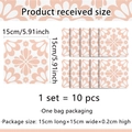 Pink floral vintage tile stickers set of 10 pieces with 15x15cm square dimensions - 15x15cm