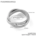 Silver titanium steel snake-style multi-loop bracelet with zircon accents and 48cm length - Silver Two Layers