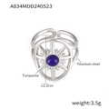 Silver octagonal star ring in titanium steel with a round blue turquoise inlay - Steel Color Blue Turquoise (A834)