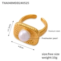 Details des Vintage-Titanstahlrings mit Gold-Hammerschlag-Optik und Süßwasserperle - US 7 / Goldfarbener Süßwasserperlen-Ring