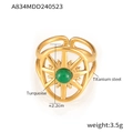 Vintage gold-plated titanium steel ring featuring an eight-pointed star and turquoise stone - Gold Color Green Turquoise (A834)