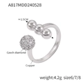 Anillo ajustable de cobre con diamantes checos y acabado en plata brillante - US 7 / Color Acero