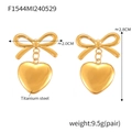Pendientes de lazo y corazón de acero de titanio dorado, 2,0 cm de ancho y 2,8 cm de alto - Dorado