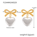 Pendientes de acero de titanio con lazo dorado y colgante de corazón plateado - Lazo Dorado Corazón Plateado