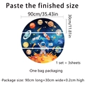 Dimensions détaillées des stickers muraux astronaute et planètes avec trois feuilles - Style Exploration Spatiale (MJ2004)