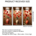 3-piece 3D red poppy flower wall decals set for living room home wall decor - Red Poppy Flower Vases Triptych Style / 30*60cm*3 Pieces/Pack