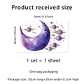 Dettaglio dell'adesivo murale con luna viola e stelle dorate con misure incluse - Luna Stelle Acquerello Viola (MS7081) / 20*30cm