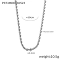 Élégant collier chaîne torsadée en acier titane argenté avec design spirale de 3mm - Chaîne de Corde Couleur Acier Épaisse