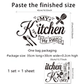 Detail showing My Kitchen My Rules wall sticker with kitchen utensil icons and dimensions - 30*35cm