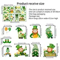 Tableau des tailles d'autocollants gnomes Saint-Patrick avec dimensions et emballage - 20x30cm (4 Feuilles)