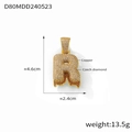 Pendentif lettre R hip-hop en cuivre avec zircons incrustés, finition dorée, 4,6 cm - Style Lettre R (D80-R)