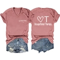 Flat lay of dusty rose Occupational Therapy V-neck shirt and distressed denim shorts - Smoky Pink